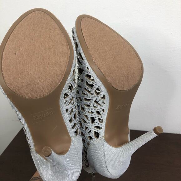 NEW Zigi Soho Drift Caged Peep Toe Ankle Bootie Rhinestone Glitter Heels Size 8 - Picture 4 of 11